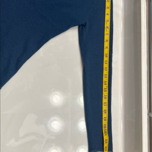 Blue Elena Solano 100% 2-Ply Cashmere Scarf Gathered Crossover V Neck Sweater - Picture 6 of 6